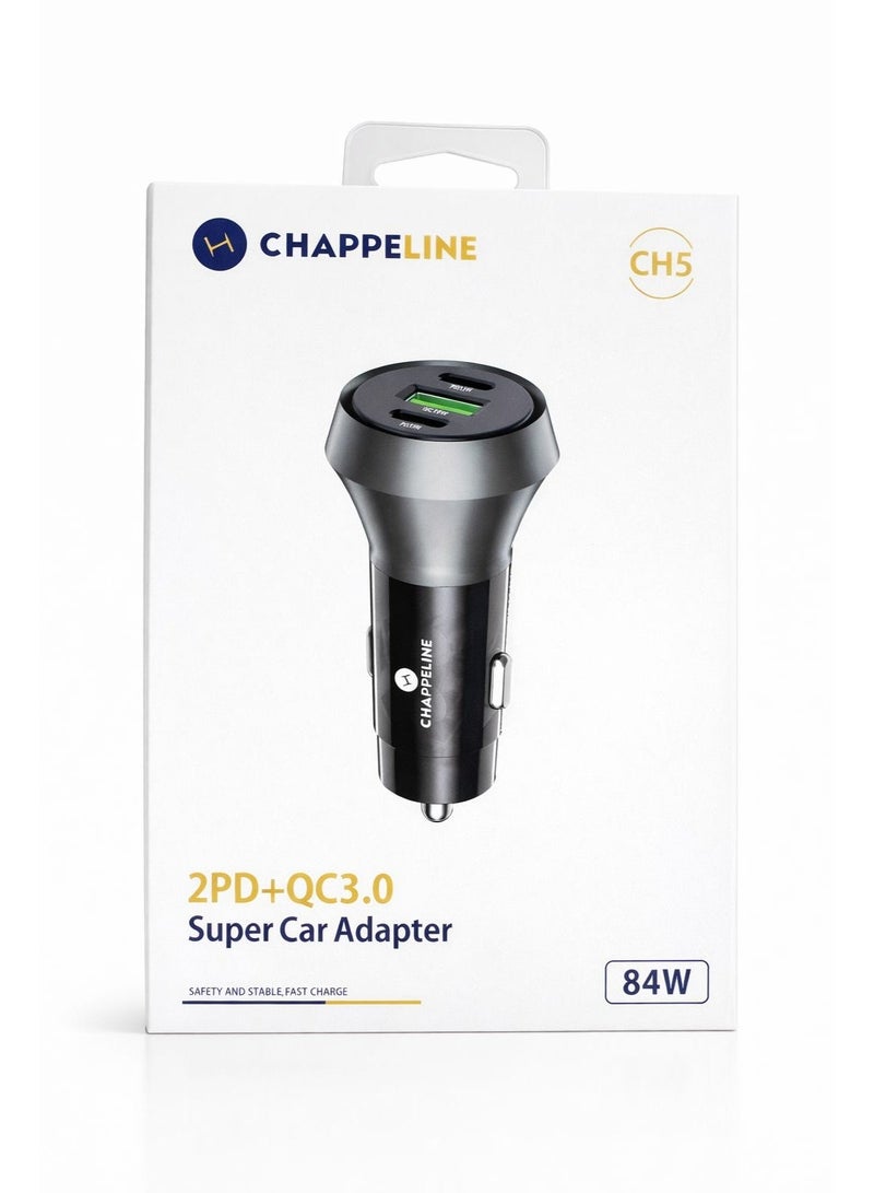 تشابي لاين  CHAPPELINE شاحن سيارة 2PD + QC3.0، محول سيارة سريع 84 واط، موديل CH5، منافذ شحن ثنائية، أسود - Image 2